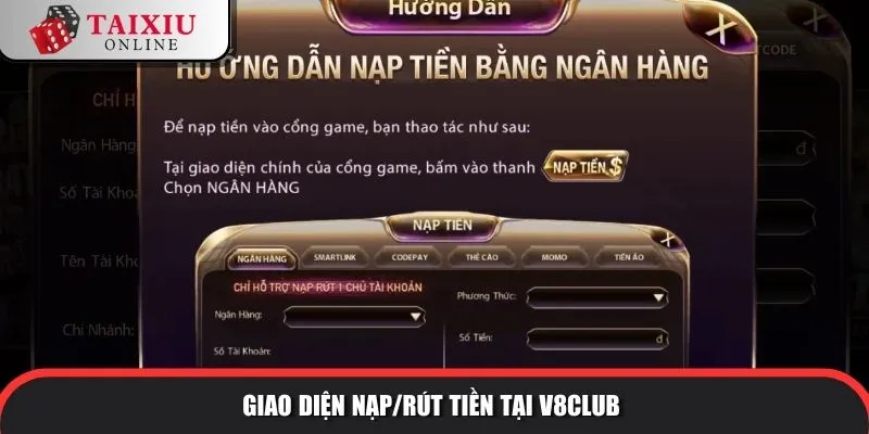 v8club 6 543 Giao diện nạp/rút tiền tại V8Club